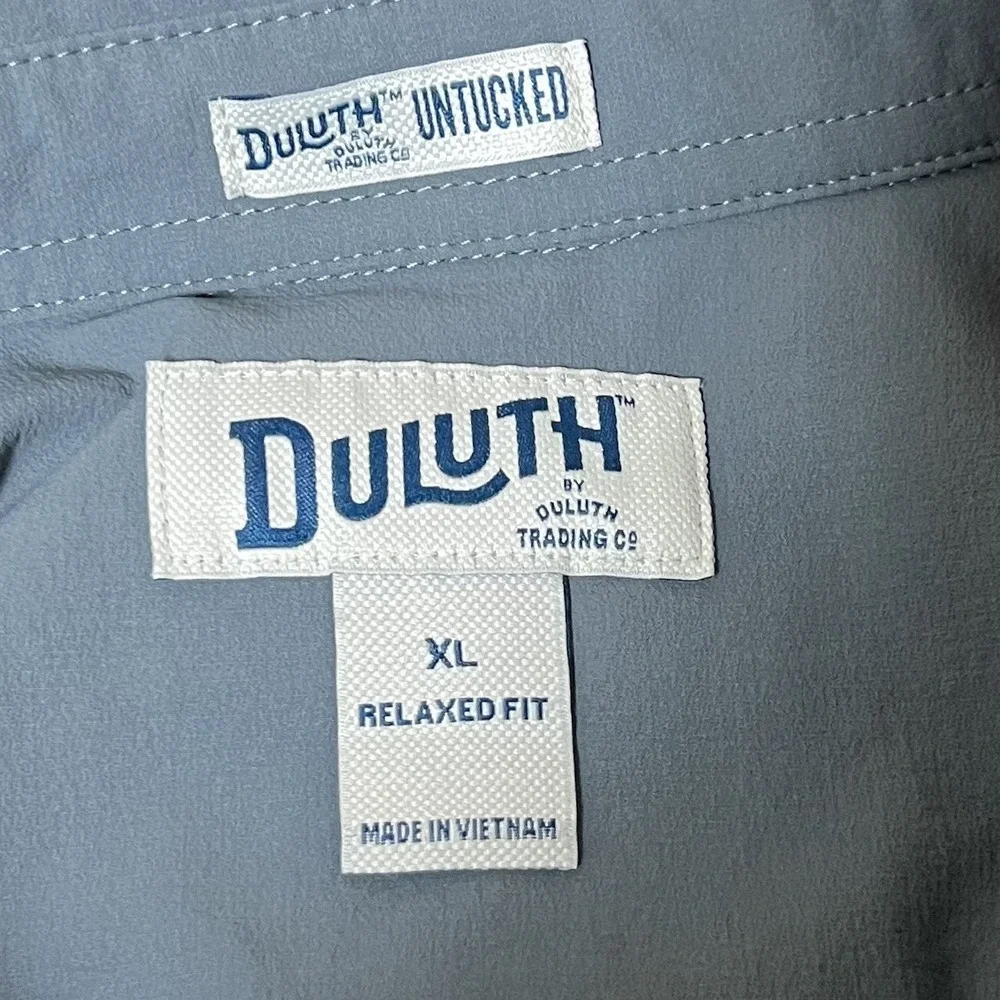 Duluth Untucked Flespedition Shirt Mens XL Gray Relaxed Fit Button Down Stretch